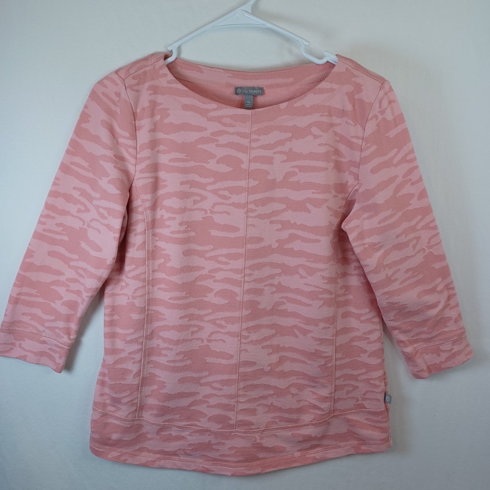 T by Talbots Pink Camo Jacquard French Terry Sweatshirt Petite Medium PM - Picture 3 of 7